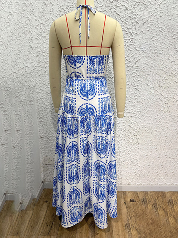Floral Halter Neck Beach Dress – Summer Vacation Style