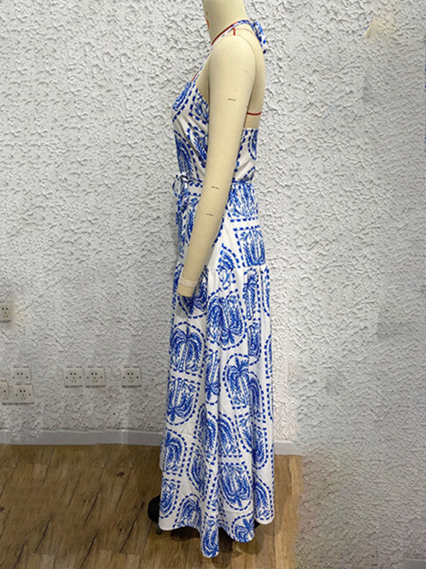 Floral Halter Neck Beach Dress – Summer Vacation Style