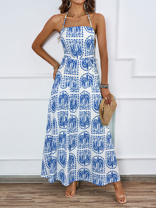 Floral Halter Neck Beach Dress – Summer Vacation Style
