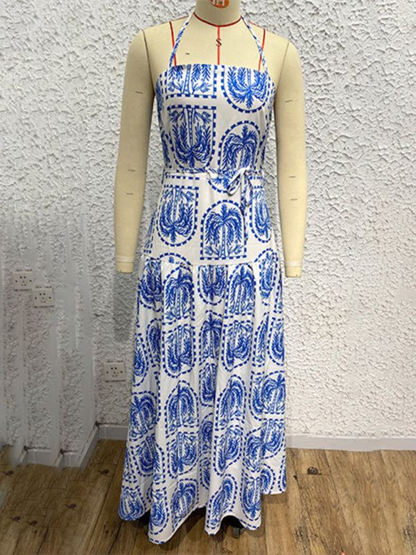 Floral Halter Neck Beach Dress – Summer Vacation Style