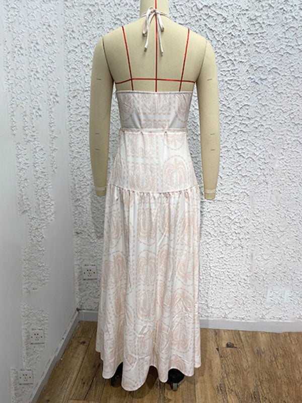 Floral Halter Neck Beach Dress – Summer Vacation Style