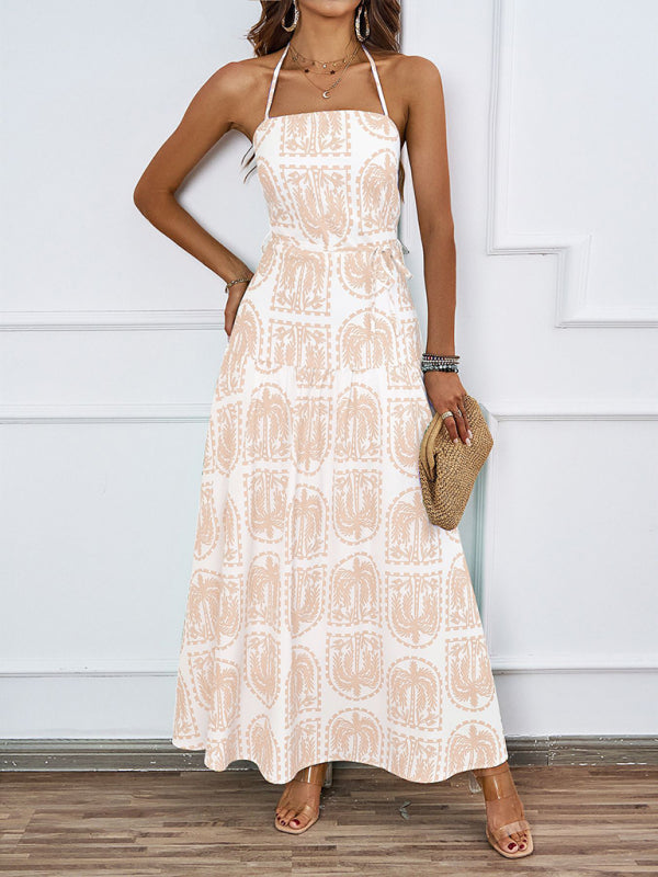 Floral Halter Neck Beach Dress – Summer Vacation Style