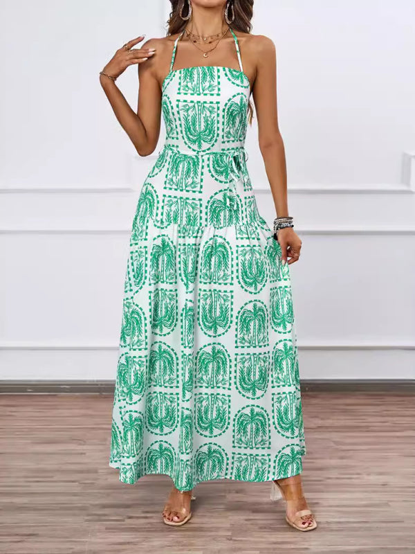 Floral Halter Neck Beach Dress – Summer Vacation Style
