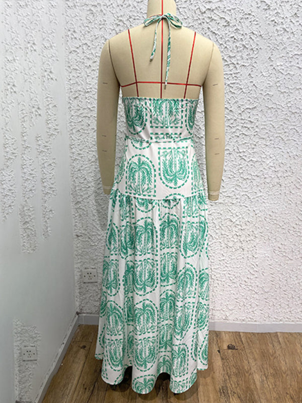 Floral Halter Neck Beach Dress – Summer Vacation Style
