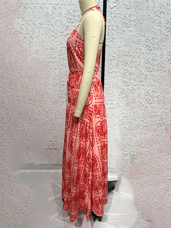 Floral Halter Neck Beach Dress – Summer Vacation Style