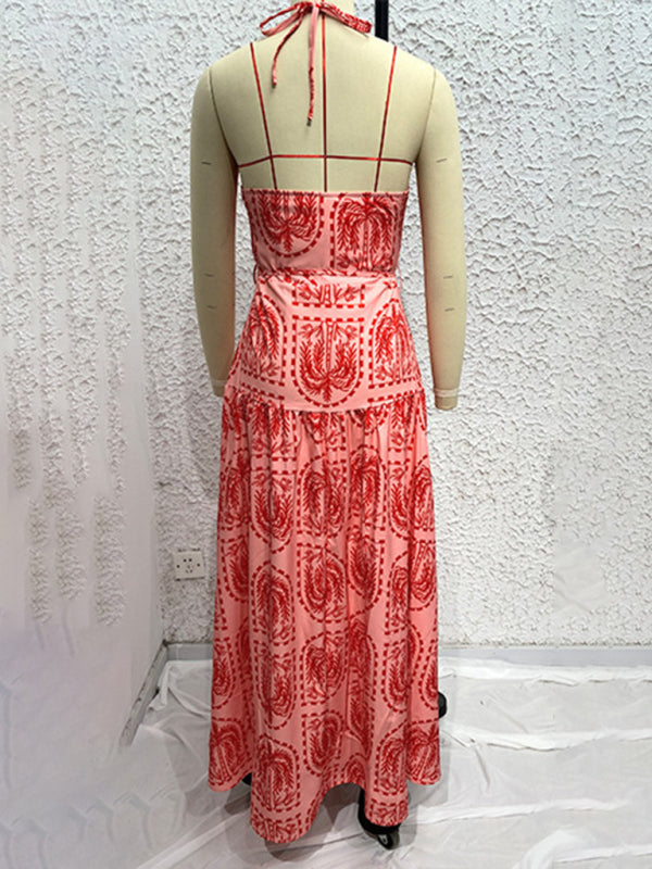 Floral Halter Neck Beach Dress – Summer Vacation Style