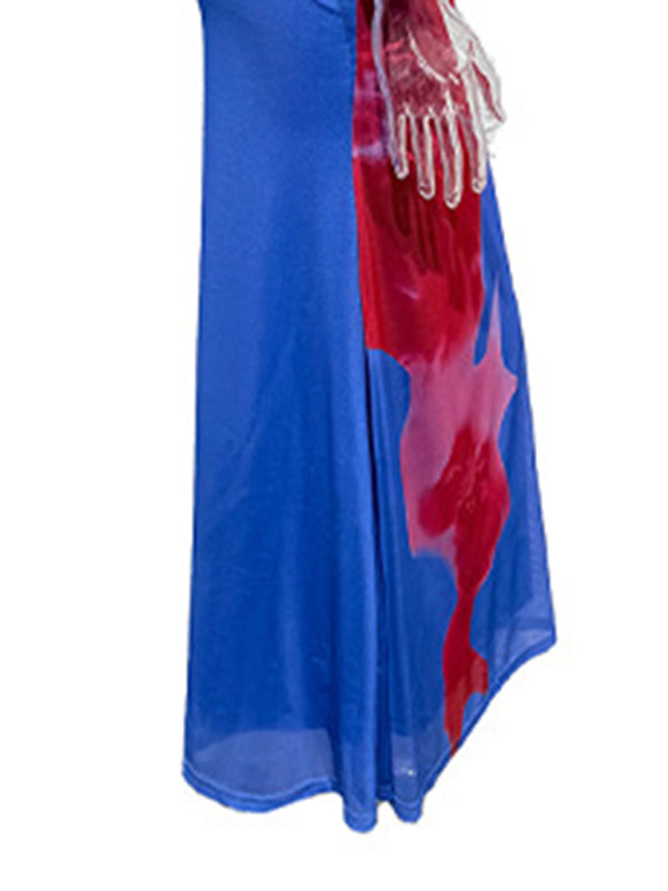 Slim-Fit Suspender Dress with Contrasting Floral Print – Spring-Summer Knit