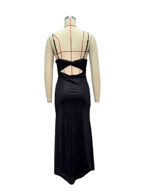 Slim-Fit Suspender Dress with Contrasting Floral Print – Spring-Summer Knit