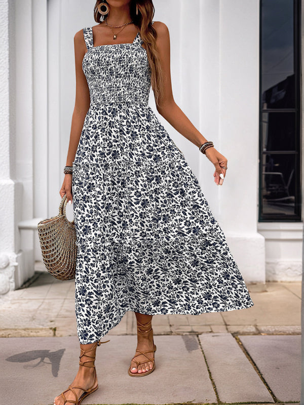 Printed Suspender Midi Dress – Lightweight Rayon, Spring-Summer Style