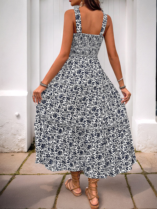 Printed Suspender Midi Dress – Lightweight Rayon, Spring-Summer Style