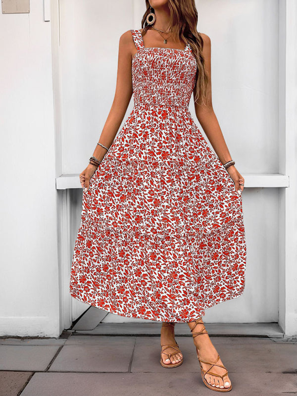 Printed Suspender Midi Dress – Lightweight Rayon, Spring-Summer Style