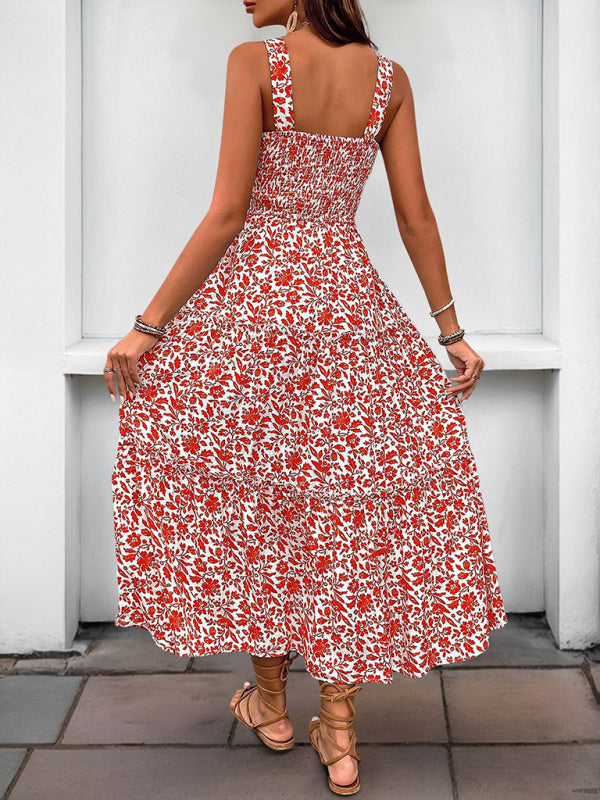 Printed Suspender Midi Dress – Lightweight Rayon, Spring-Summer Style