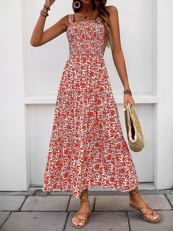 Printed Suspender Midi Dress – Lightweight Rayon, Spring-Summer Style