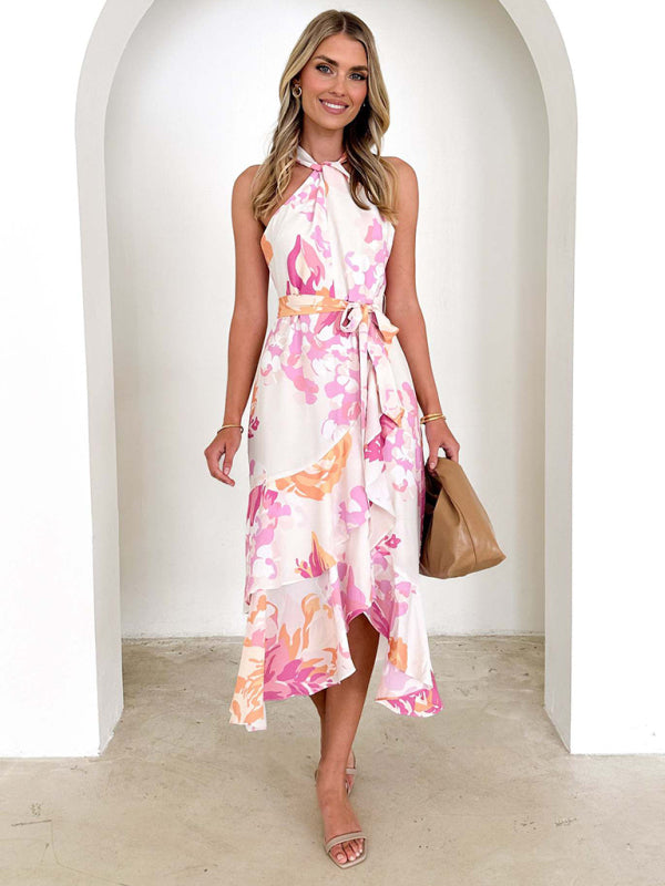 Women's Printed Strappy Mid-Length Vacation Dress