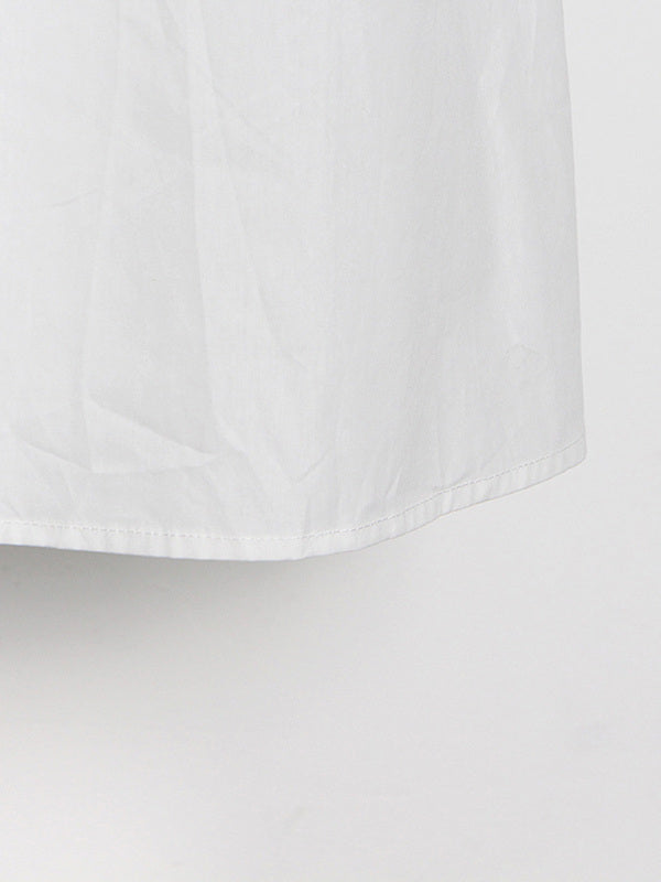 Sleeveless Cotton Blend Midi Dress - Stand Collar & Hollow Detail