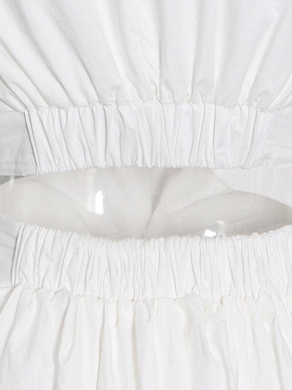 Sleeveless Cotton Blend Midi Dress - Stand Collar & Hollow Detail