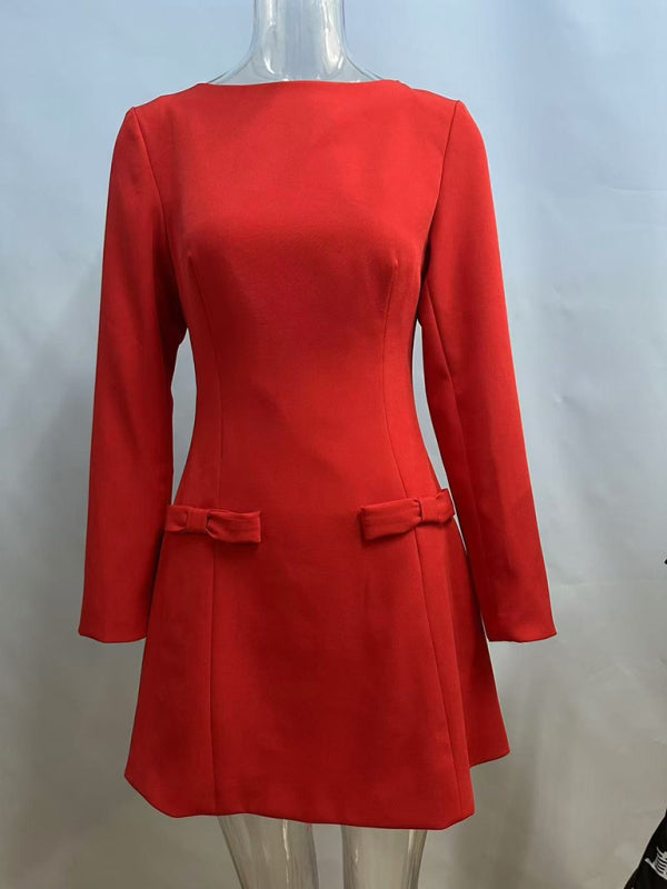 Elegant Holiday Dress with Waist Bow