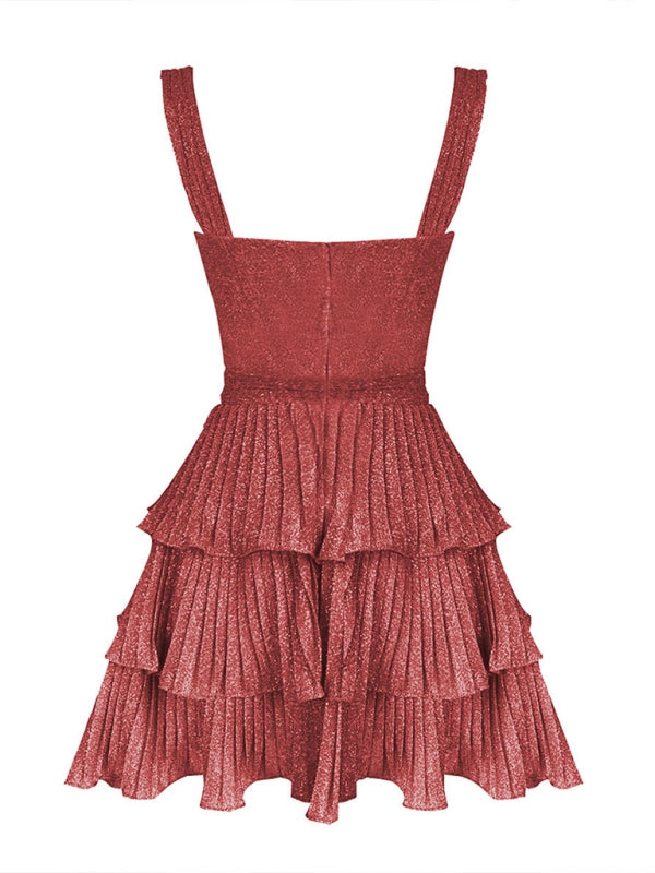Romantic Hollow-Out Pink Dress – Woven Polyester, Spring-Summer Style