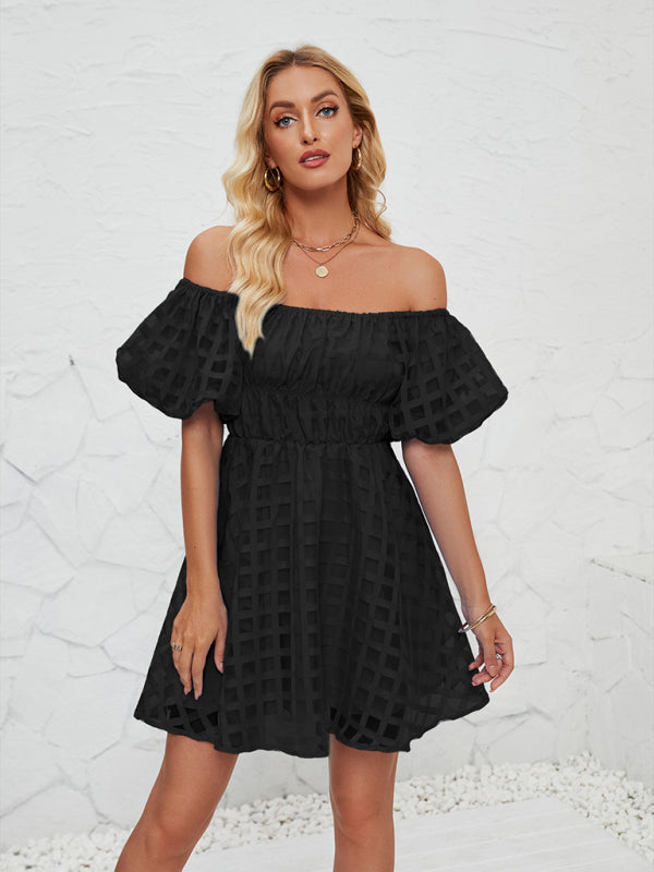 One-Shoulder Lantern Sleeve Backless Midi Dress – Spring Summer Romantic Style