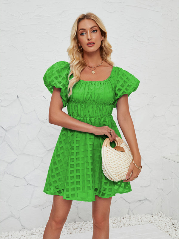 One-Shoulder Lantern Sleeve Backless Midi Dress – Spring Summer Romantic Style