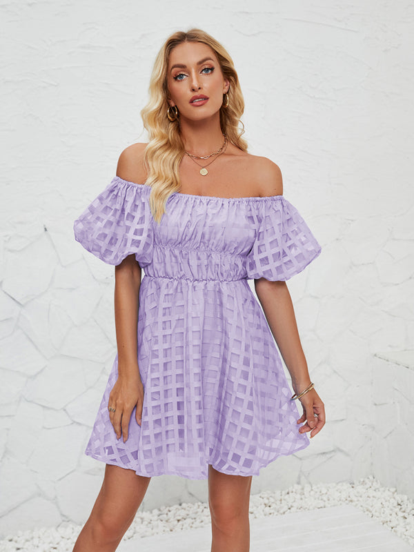 One-Shoulder Lantern Sleeve Backless Midi Dress – Spring Summer Romantic Style