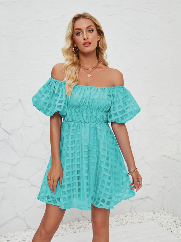 One-Shoulder Lantern Sleeve Backless Midi Dress – Spring Summer Romantic Style