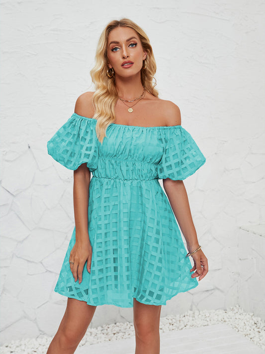 One-Shoulder Lantern Sleeve Backless Midi Dress – Spring Summer Romantic Style