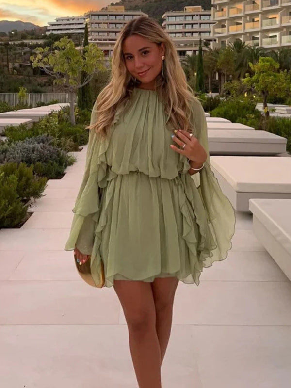 Green Layered Ruffle Midi Dress – Romantic Spring-Summer Style
