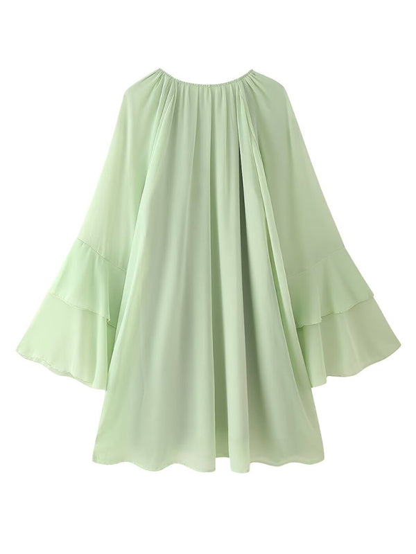 Green Layered Ruffle Midi Dress – Romantic Spring-Summer Style