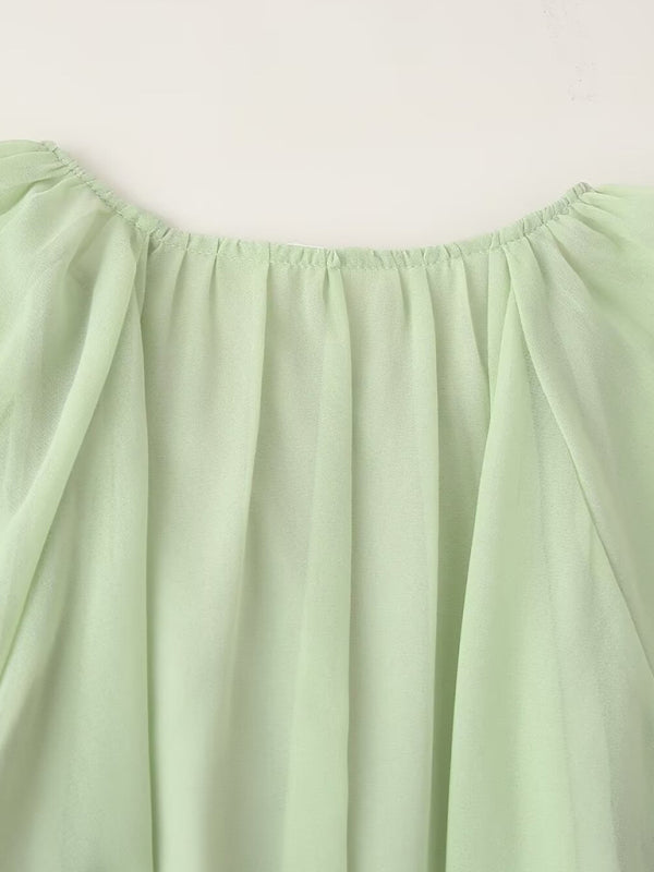 Green Layered Ruffle Midi Dress – Romantic Spring-Summer Style
