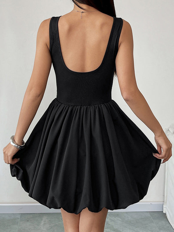 Sleeveless Black Woven Miniskirt Dress – Fitted Round-Neck Casual Summer Style
