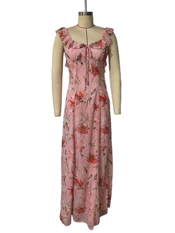 Floral Ruffled Halter Midi Dress – Romantic Spring & Summer Style