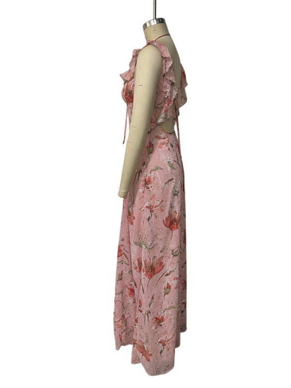 Floral Ruffled Halter Midi Dress – Romantic Spring & Summer Style