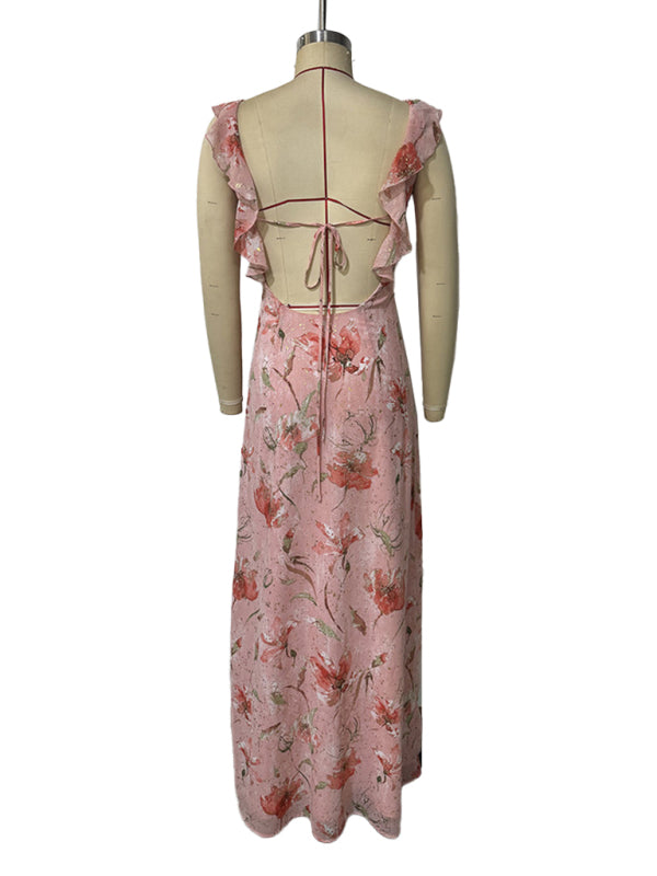 Floral Ruffled Halter Midi Dress – Romantic Spring & Summer Style
