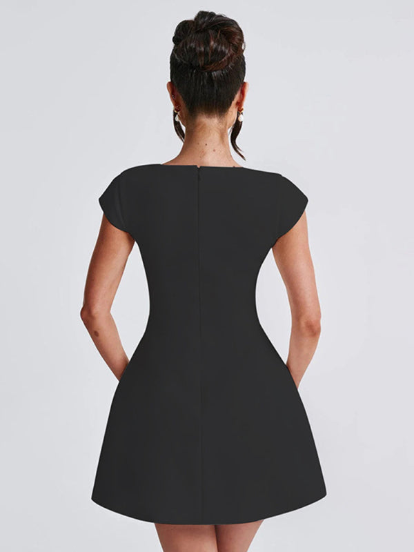 Square Neck A-Line Short Sleeve Dress