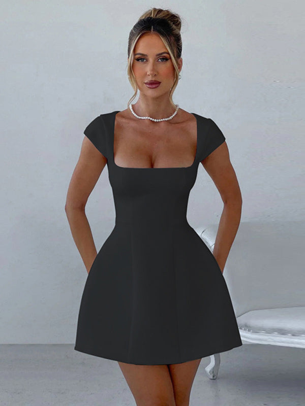 Square Neck A-Line Short Sleeve Dress