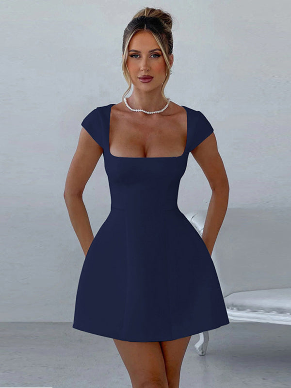 Square Neck A-Line Short Sleeve Dress