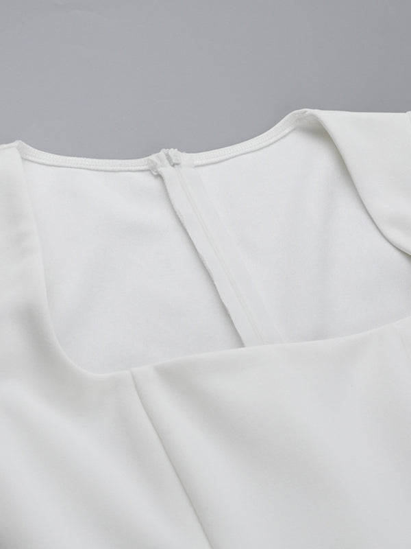 Square Neck A-Line Short Sleeve Dress