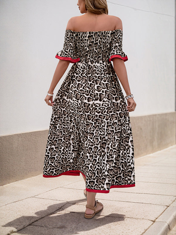 Leopard Print Midi Dress – One-Shoulder with Ruffled Sleeves
