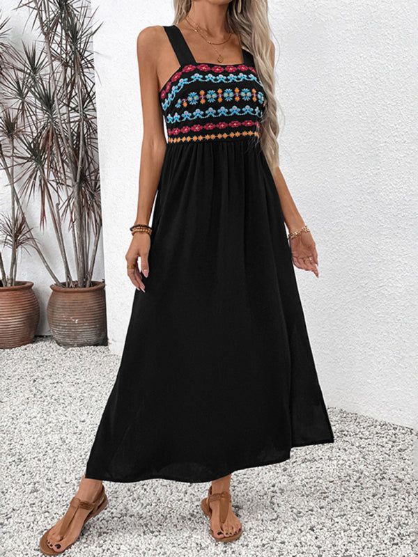 Xīnkuǎn wú xiù diàodài cháng qún mínzú fēng cìxiù pīnjiē liányīqún 18 / 5,000 New Sleeveless Suspender Long Dress Ethnic Style Embroidery Splicing Dress