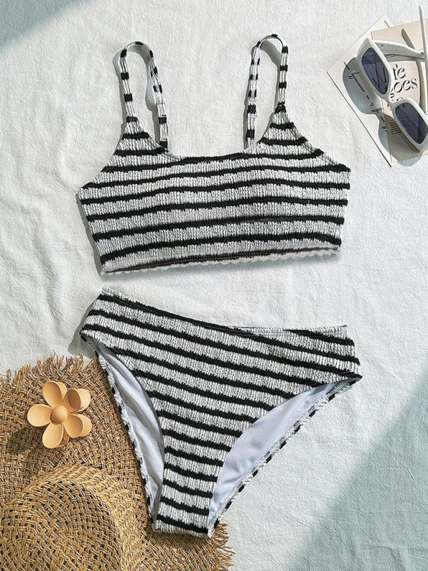 Striped High-Elasticity Two-Piece Bikini Set – Sexy Fit & Comfortable Stretch