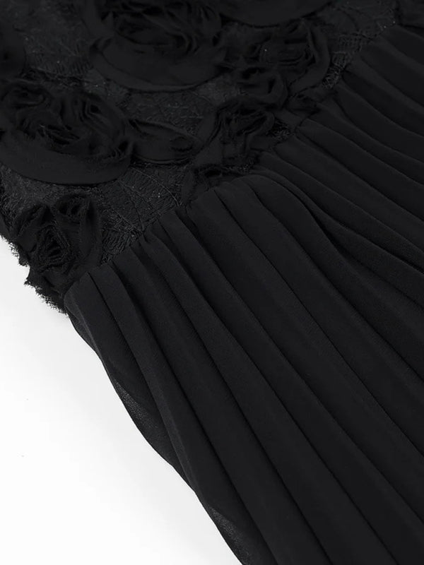 Ruffle Rose Suspender Maxi Dress – Elegant Woven Detail for Vacation & Resort Wear