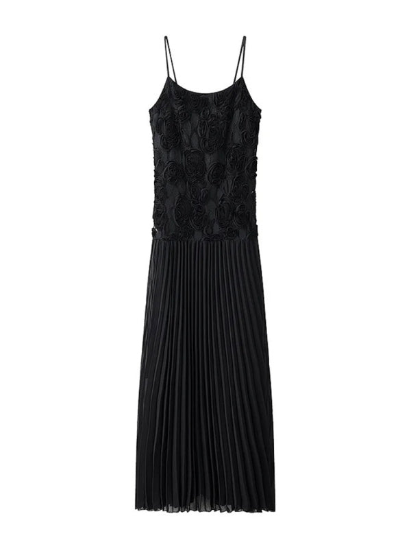 Ruffle Rose Suspender Maxi Dress – Elegant Woven Detail for Vacation & Resort Wear