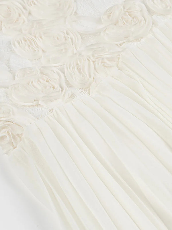Ruffle Rose Suspender Maxi Dress – Elegant Woven Detail for Vacation & Resort Wear