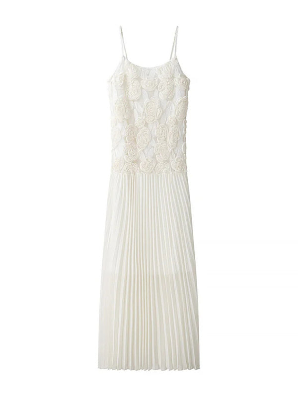 Ruffle Rose Suspender Maxi Dress – Elegant Woven Detail for Vacation & Resort Wear