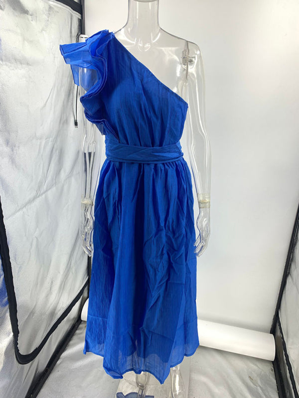 Off-Shoulder Backless Woven Midi Dress – Solid Color, Day to Evening Style