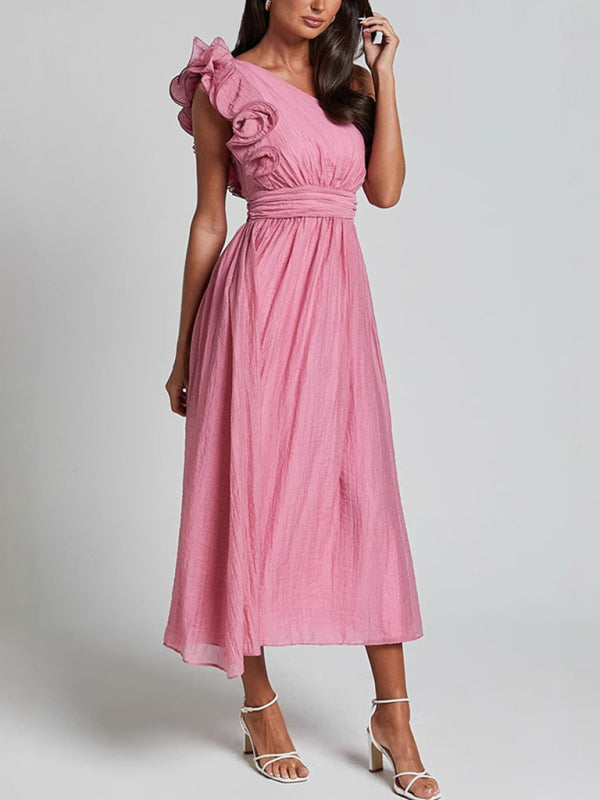 Off-Shoulder Backless Woven Midi Dress – Solid Color, Day to Evening Style
