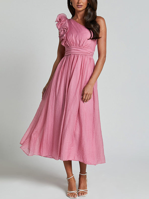 Off-Shoulder Backless Woven Midi Dress – Solid Color, Day to Evening Style