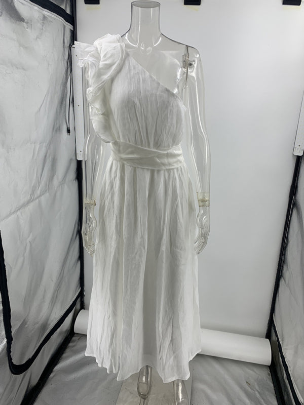 Off-Shoulder Backless Woven Midi Dress – Solid Color, Day to Evening Style