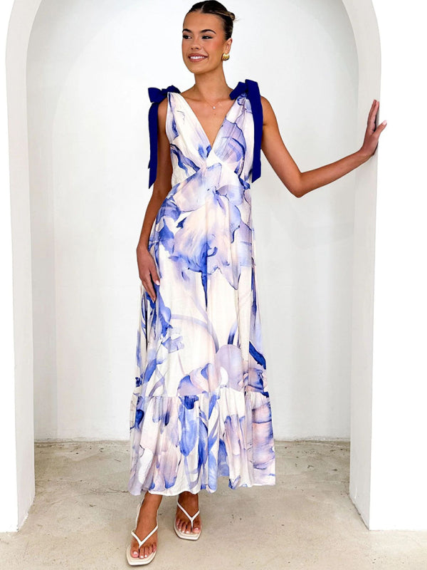 Floral V-Neck Sleeveless Maxi Dress